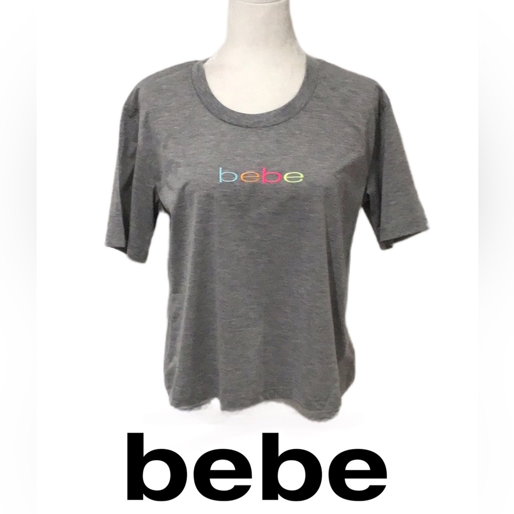 NWT bebe Sport‎ Embellished Logo T-Shirt, Gray, Size Medium